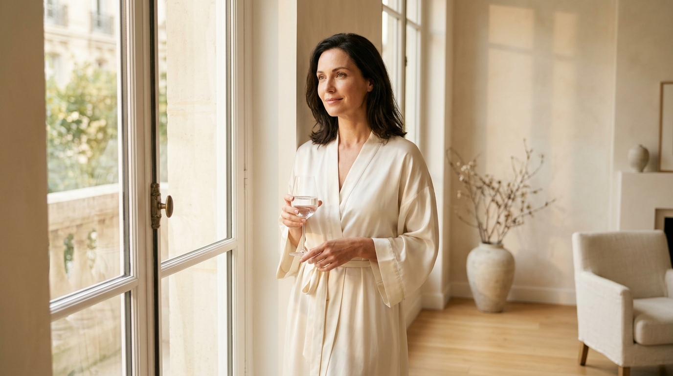 A confident woman in her 40s glowing with health and intention, representing the Belldiva guide to thriving after 40