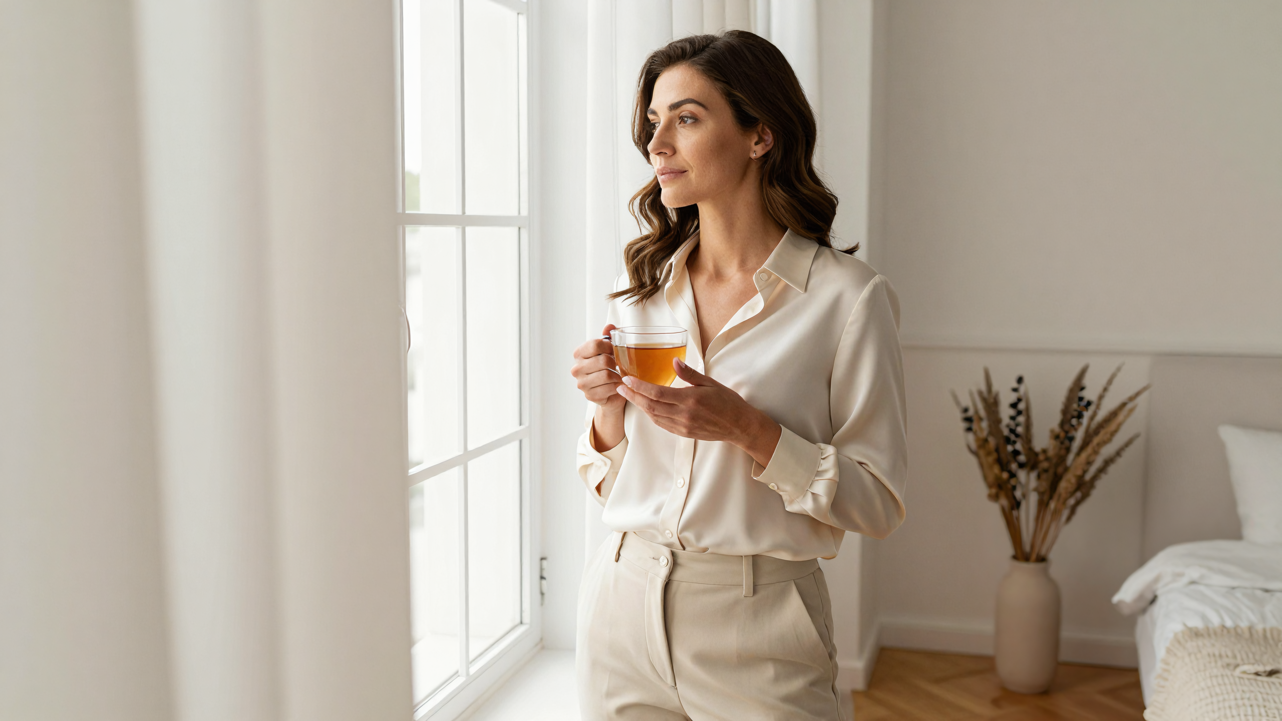 Confidence and appearance — a woman in soft morning light, calm and self-possessed — Belldiva