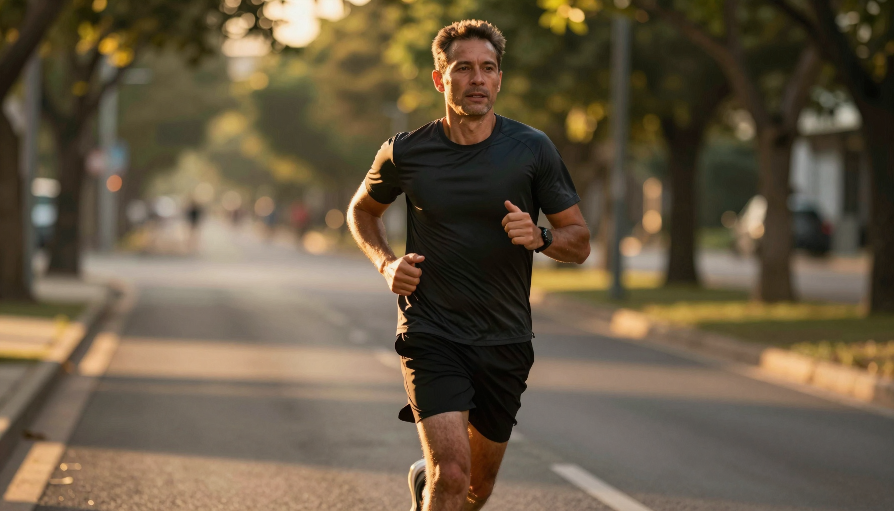 Active, confident man over 40 outdoors exercising with healthy glowing skin, Belldiva wellness lifestyle