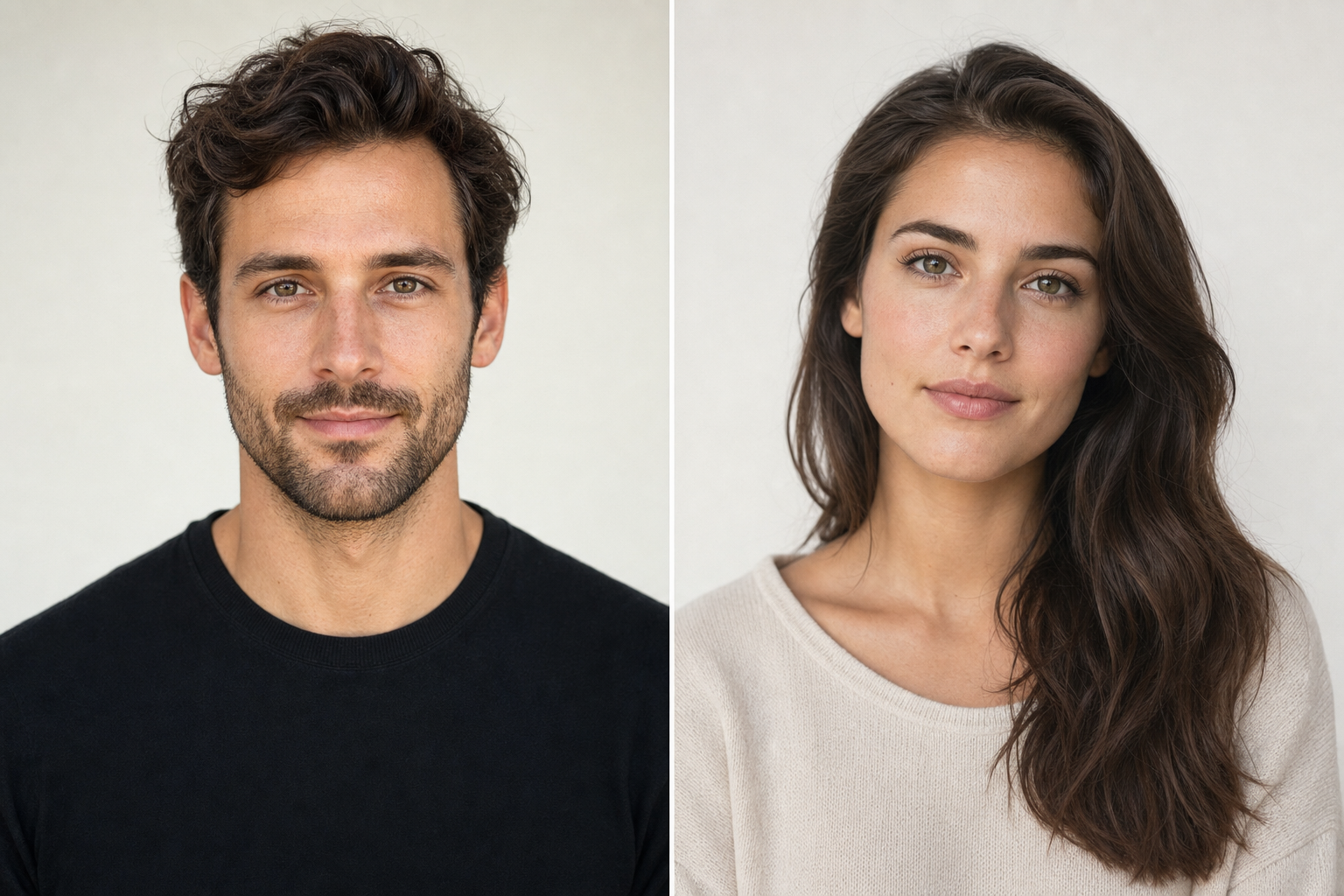 Man and woman side-by-side with clear healthy skin representing the benefits of collagen banking for both men and women, Belldiva
