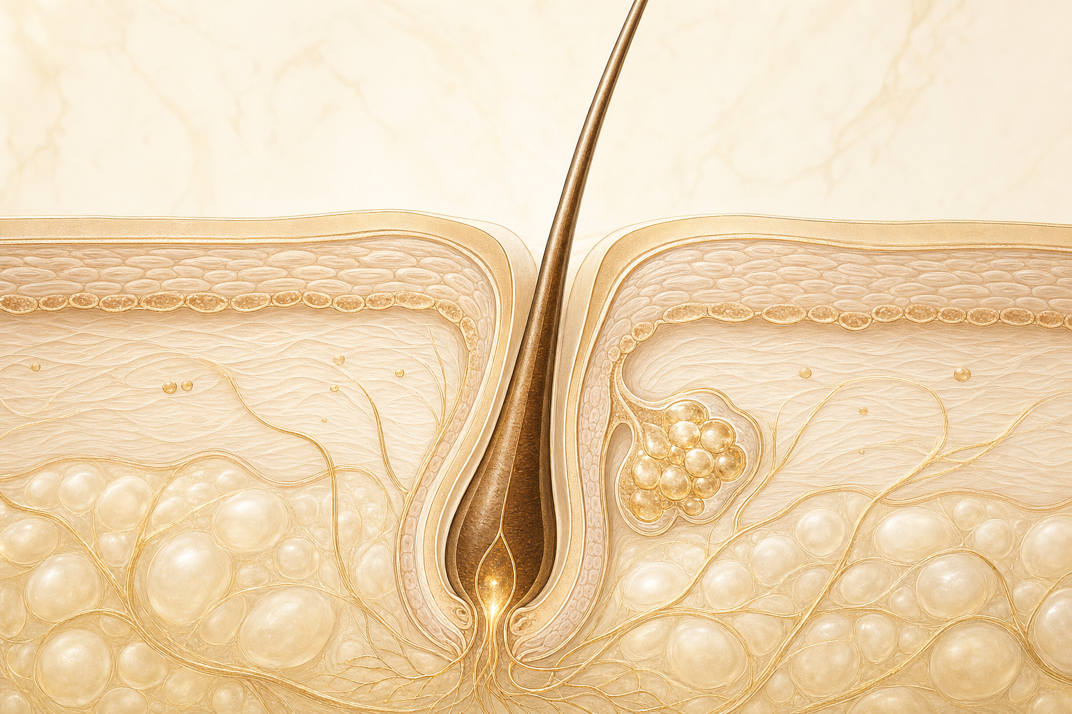 Hair follicle and scalp anatomy illustration representing the science of scalp health, Belldiva