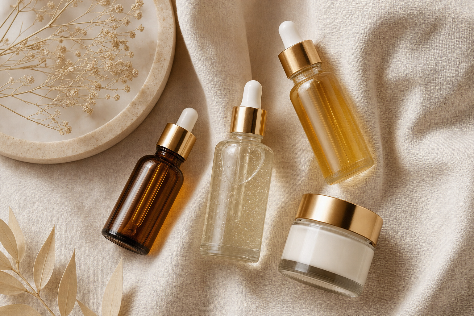 Premium retinol niacinamide and vitamin C skincare ingredients representing a skin longevity routine, Belldiva