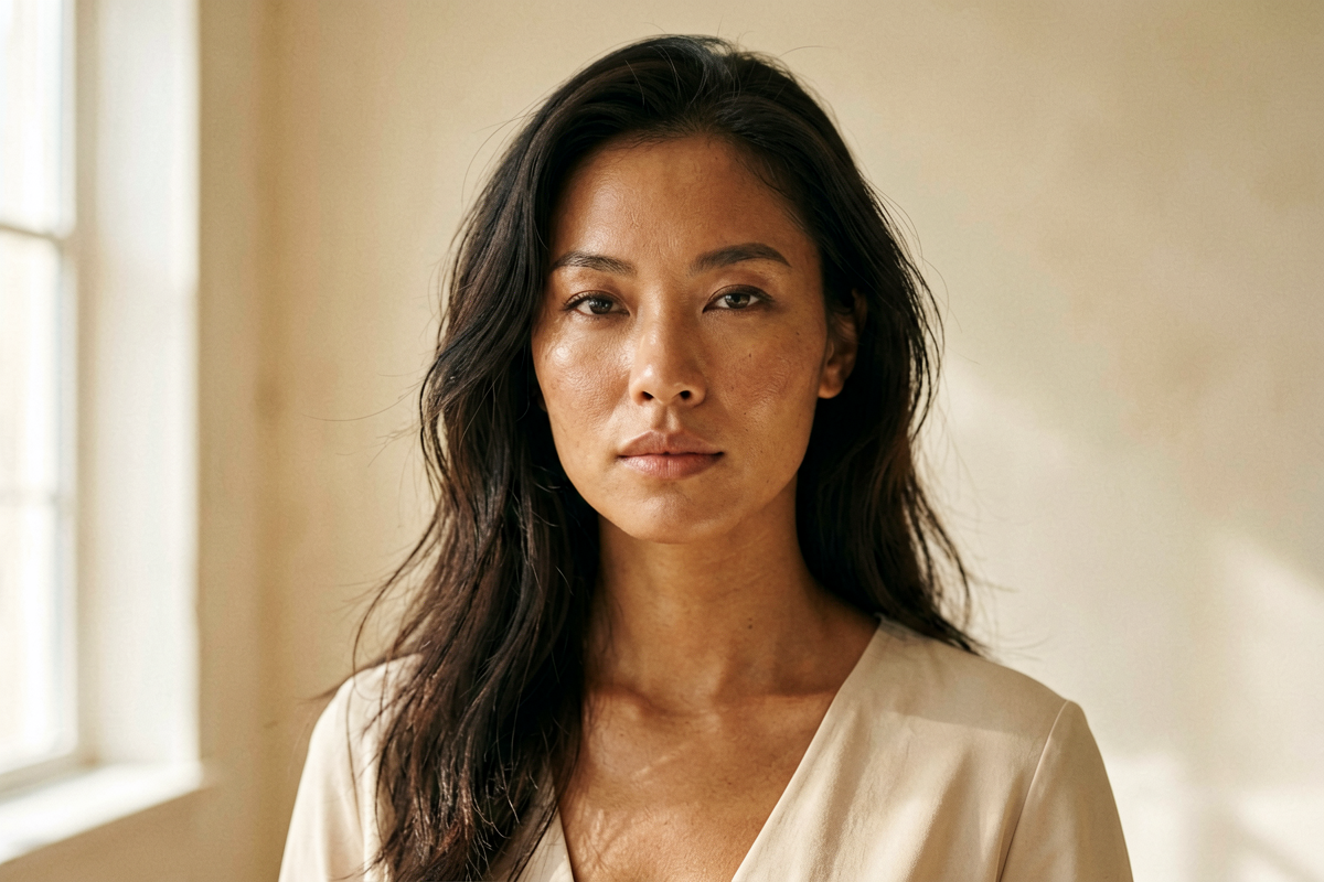 Woman with luminous even-toned skin representing the results of a niacinamide for skin routine, Belldiva